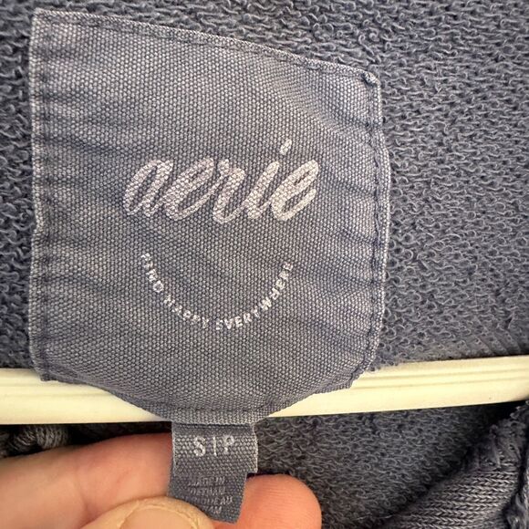 Aerie Blue Oversized Cotton Drawstring Hoodie Size S - Picture 8 of 8